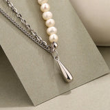 925 Silver Water Drop Pearl Chain Necklace Women Jewelry