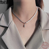 925 Silver Water Drop Pearl Chain Necklace Women Jewelry