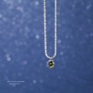 925 Silver Green Zircon Pendant Gypsophila Necklace for Women
