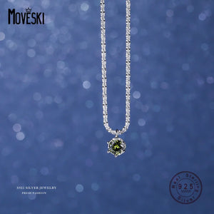 925 Silver Green Zircon Pendant Gypsophila Necklace for Women