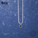 925 Silver Green Zircon Pendant Gypsophila Necklace for Women