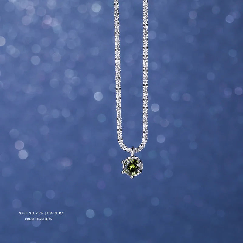 925 Silver Green Zircon Pendant Gypsophila Necklace for Women