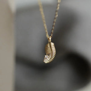 925 Silver Zircon Feather Pendant Necklace Women Jewelry Gift