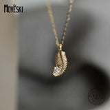 925 Silver Zircon Feather Pendant Necklace Women Jewelry Gift