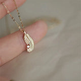 925 Silver Zircon Feather Pendant Necklace Women Jewelry Gift
