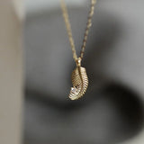 925 Silver Zircon Feather Pendant Necklace Women Jewelry Gift