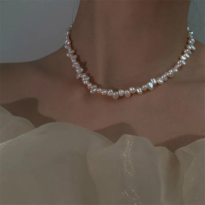 925 Silver Baroque Pearl Necklace Women Clavicle Chain