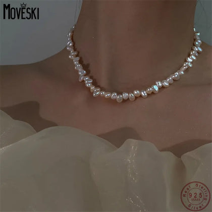 925 Silver Baroque Pearl Necklace Women Clavicle Chain