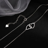925 Silver Heart Interlocking Necklace Women Clavicle Chain