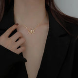 925 Silver Heart Interlocking Necklace Women Clavicle Chain