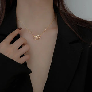925 Silver Heart Interlocking Necklace Women Clavicle Chain