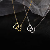 925 Silver Heart Interlocking Necklace Women Clavicle Chain