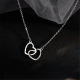 925 Silver Heart Interlocking Necklace Women Clavicle Chain