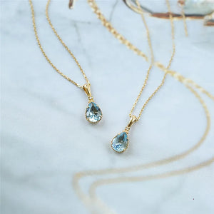 925 Silver Crystal Water Drop Pendant Necklace Wedding Jewelry Gift