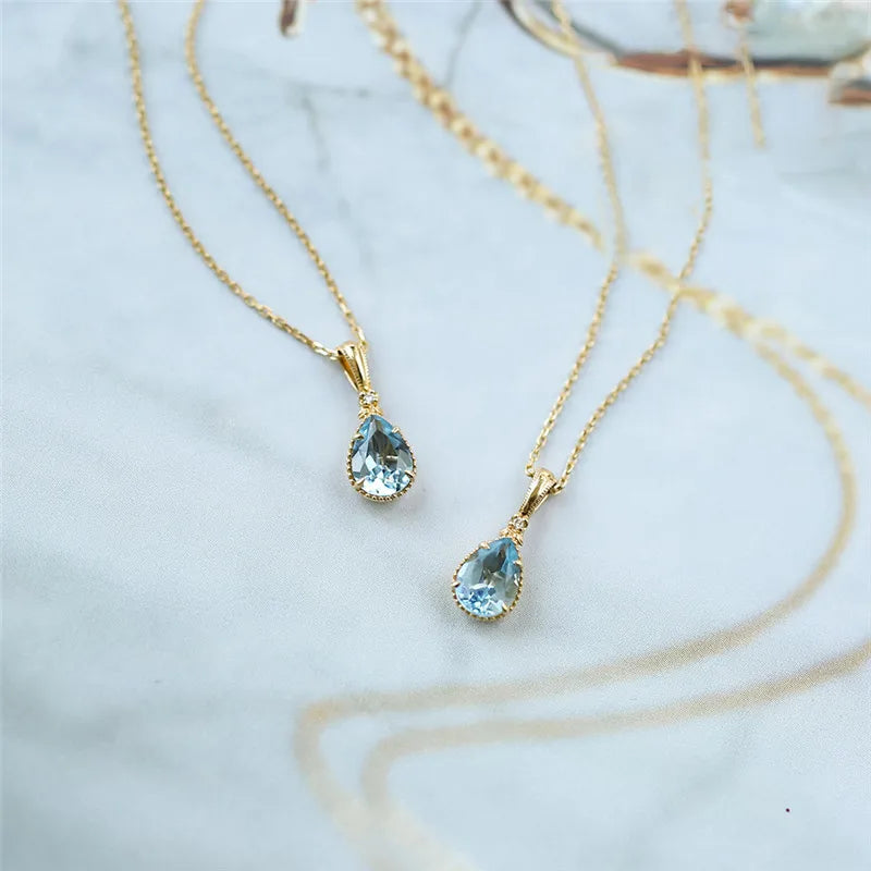 925 Silver Crystal Water Drop Pendant Necklace Wedding Jewelry Gift