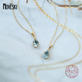 925 Silver Crystal Water Drop Pendant Necklace Wedding Jewelry Gift
