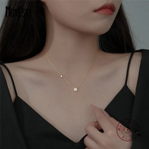 925 Silver Zircon Geometric Pendant Necklace Sparkling Birthday Gift