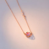 925 Silver Pink Crystal Moon Heart Pendant Necklace Sweet Banquet Jewelry