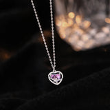 925 Silver Pink Zircon Heart Pendant Necklace Glamour Party Jewelry