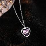 925 Silver Pink Zircon Heart Pendant Necklace Glamour Party Jewelry