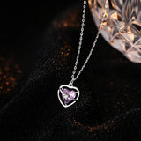 925 Silver Pink Zircon Heart Pendant Necklace Glamour Party Jewelry