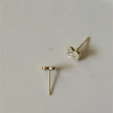 925 Silver 14K Plated Flower Zircon Earrings Women Mother's Jewelry