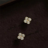 925 Silver 14K Plated Flower Zircon Earrings Women Mother's Jewelry
