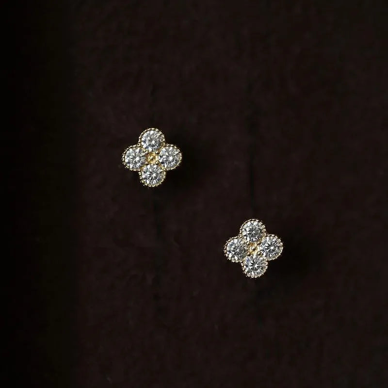 925 Silver 14K Plated Flower Zircon Earrings Women Mother's Jewelry