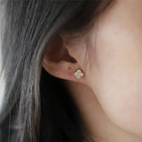 925 Silver 14K Plated Flower Zircon Earrings Women Mother's Jewelry