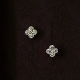 925 Silver 14K Plated Flower Zircon Earrings Women Mother's Jewelry