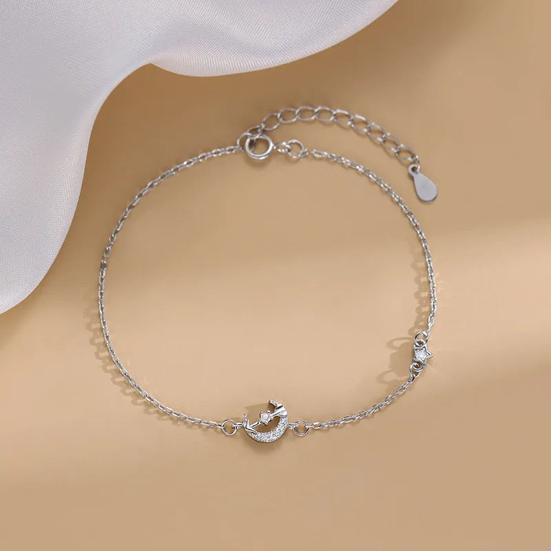 925 Sterling Silver Zircon Moon Bracelet Women Engagement Jewelry