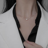 925 Silver Shell Beads Synthetic Pearls Pendant Necklace Women Wedding Jewelry