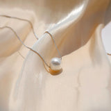 925 Silver Shell Beads Synthetic Pearls Pendant Necklace Women Wedding Jewelry