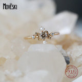 925 Silver Pearl Zircon Geometric Ring Women Gift Jewelry