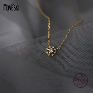 925 Silver Zircon Flower Pendant Necklace Sweet Romantic Jewelry