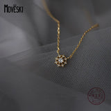 925 Silver Zircon Flower Pendant Necklace Sweet Romantic Jewelry