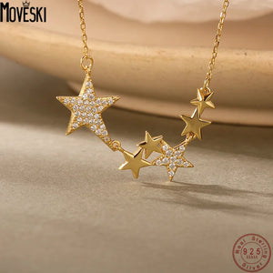 925 Silver Star Zircon Necklace Clavicle Chain for Women