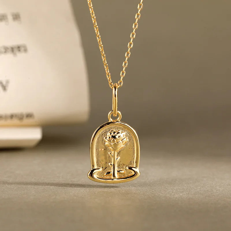 925 Silver Retro Flower Pendant Necklace Women Party Jewelry