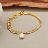 925 Silver Baroque Pearl Zircon Bracelet Women