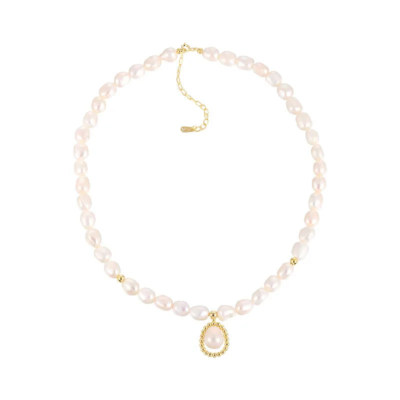 925 Silver Vintage Baroque Pearl Necklace Women Party Wedding Jewelry