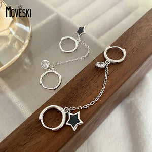 Sterling Silver Star Chain Double Ear Hole Earrings