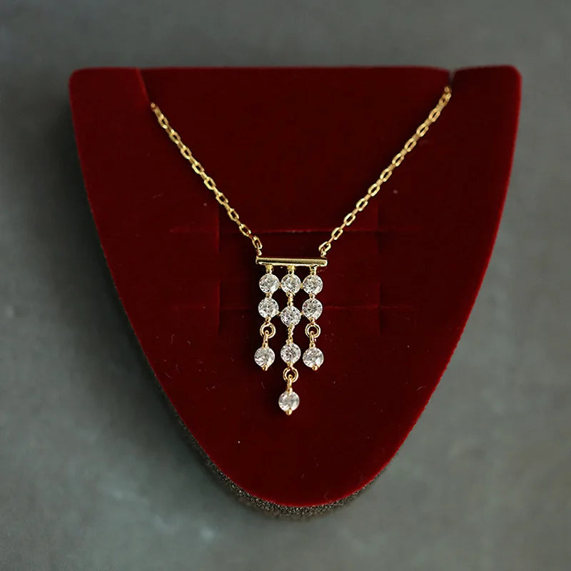 French Retro 925 Silver Tassel Zircon Necklace for Women