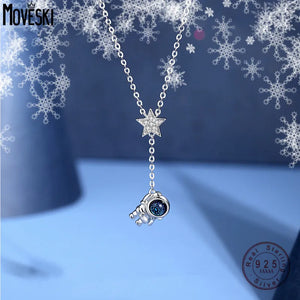 S925 Sterling Silver Astronaut Pendant Necklace for Women