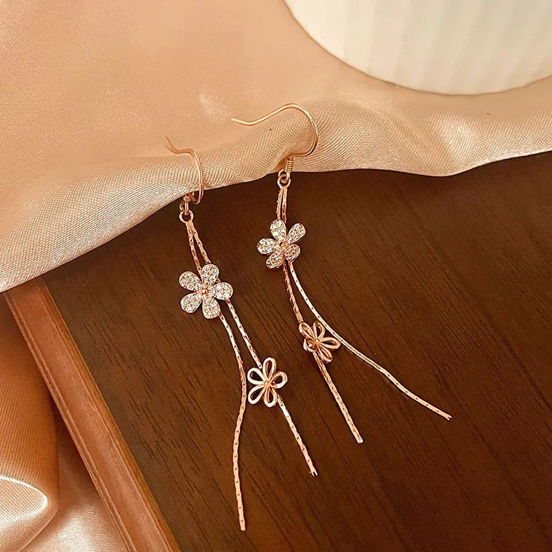 Japanese Flower Tassel Earrings 925 Sterling Silver