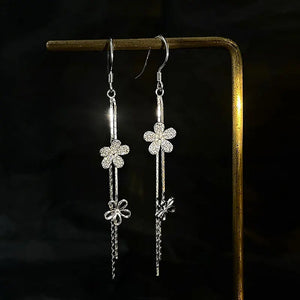 Japanese Flower Tassel Earrings 925 Sterling Silver