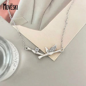 Bamboo Pendant Necklace 925 Silver Mother's Gift Jewelry