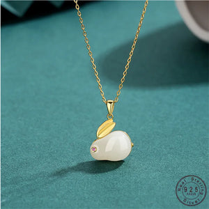S925 Sterling Silver Hetian Jade Rabbit Necklace Light Luxury High Jewelry