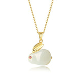 S925 Sterling Silver Hetian Jade Rabbit Necklace Light Luxury High Jewelry