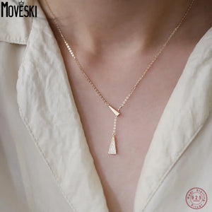 925 Silver Geometric Y-Shaped Pendant Necklace - Punk Plating - 14K