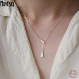 925 Silver Geometric Y-Shaped Pendant Necklace - Punk Plating - 14K